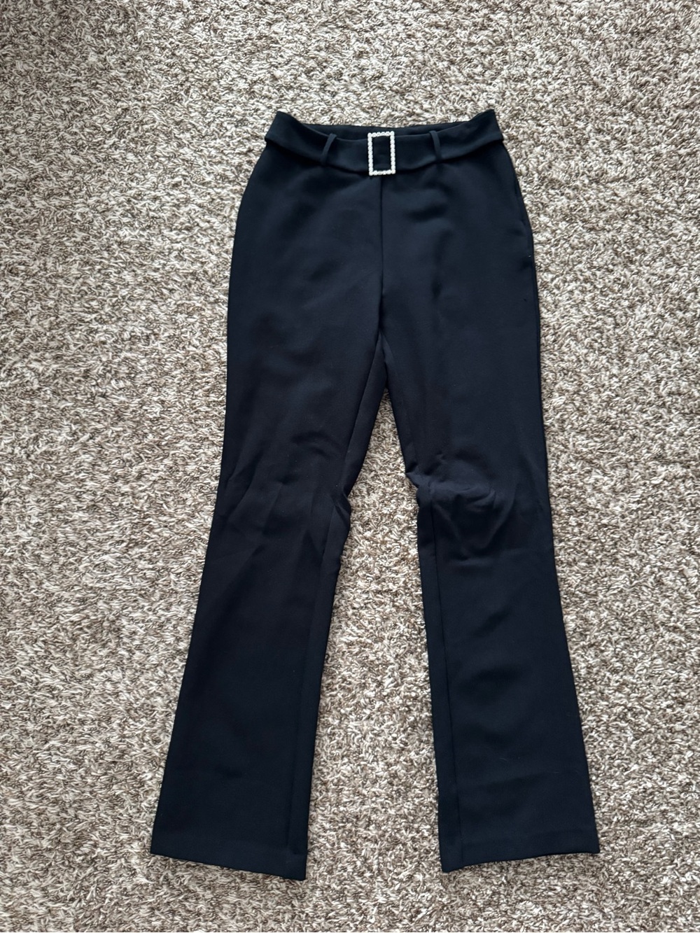 Forever 21 Black Boot-Cut Pants with Rhinestone Buckle